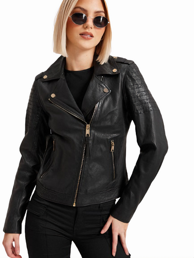 Women’s Black Lambskin Leather Moto Jacket | Short Fit - ZOQ Leather