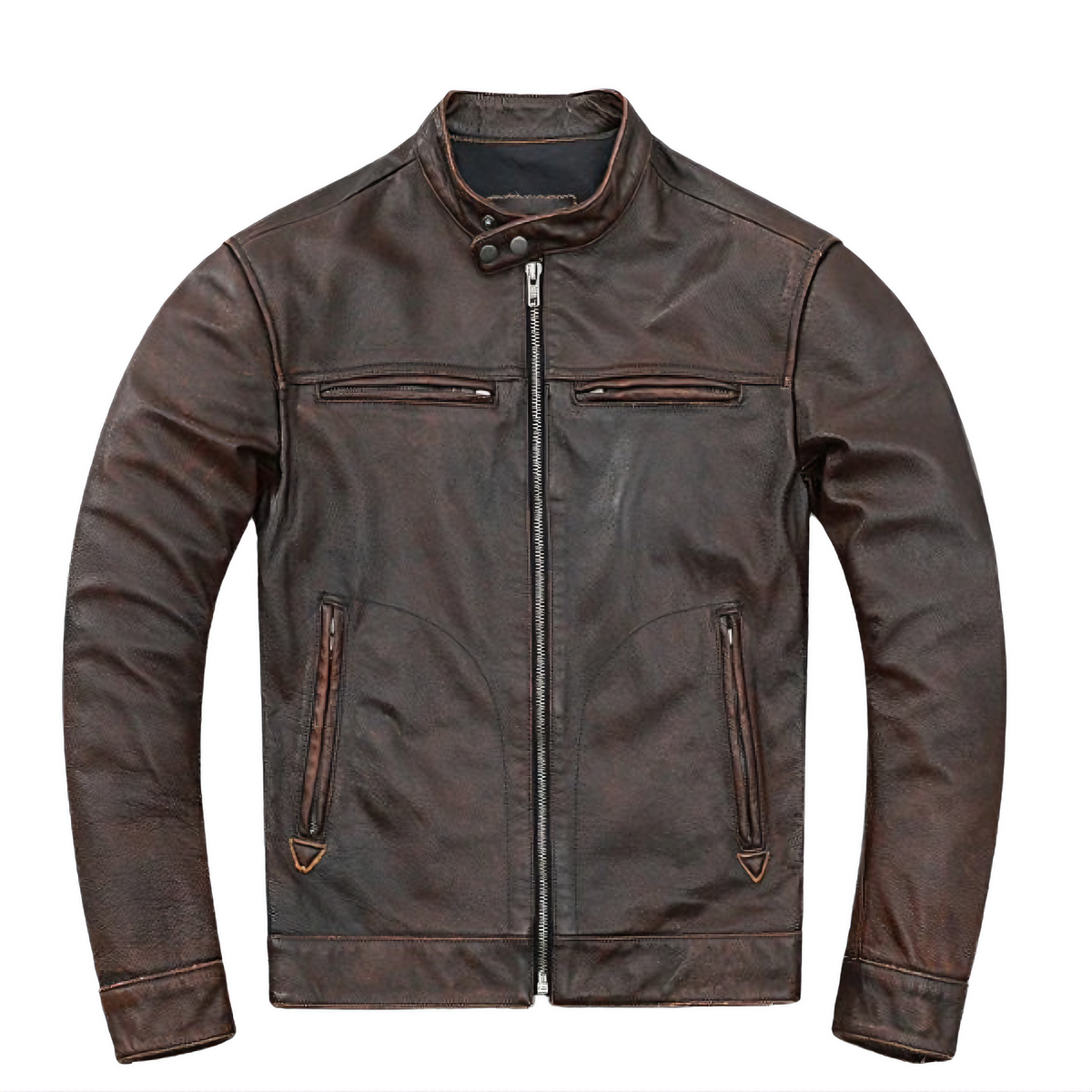 Men's Vintage Brown Leather Biker Jacket - ZOQ Leather