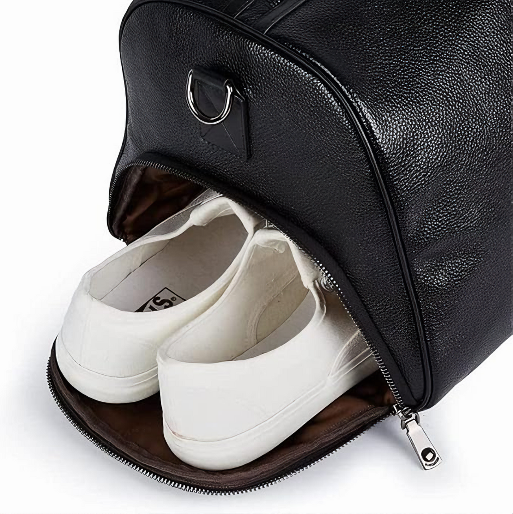 Black Leather Gym Duffle Bag – Luxury Travel & Weekender Bag for Men & Women" - ZOQ Leather