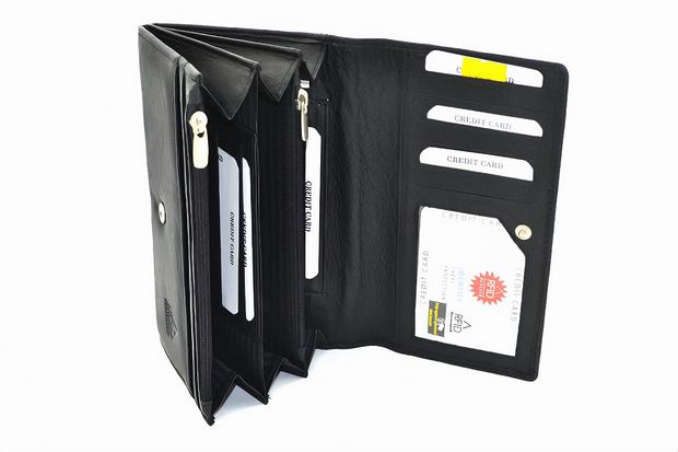 ZOQ Handmade Leather RFID Wallet for Women – Elegant Long Clutch with Card Slots, Zipper Pockets & Snap Closure