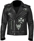 Men's Black Leather Biker Jacket with Doom Crew Inc Patches – Stylish & Durable Motorcycle Gear - ZOQ Leather