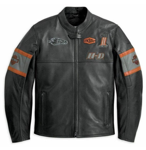Men’s Black Motorcycle Jacket | Logo Accent Style - ZOQ Leather