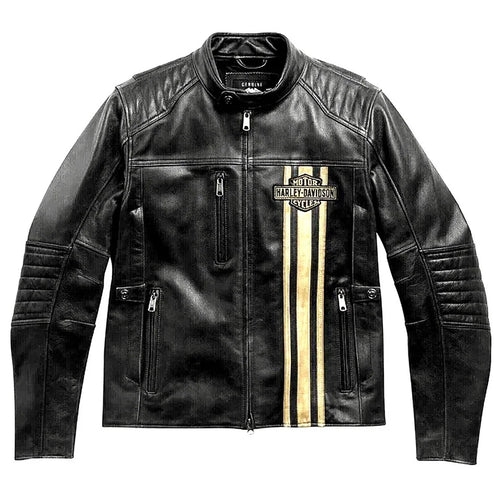 Men’s Motorcycle Leather Jacket | Striped Detail - ZOQ Leather