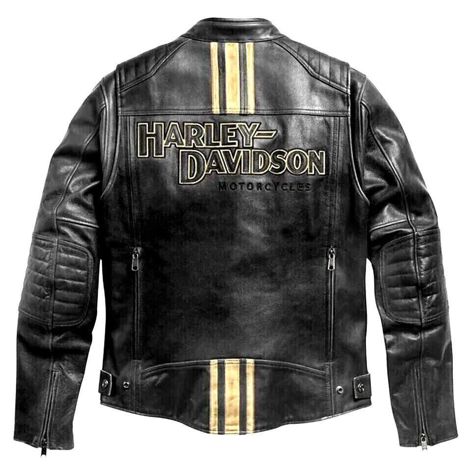 Men’s Motorcycle Leather Jacket | Striped Detail - ZOQ Leather