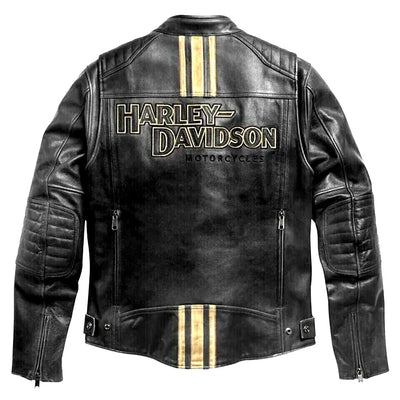 Men’s Motorcycle Leather Jacket | Striped Detail - ZOQ Leather