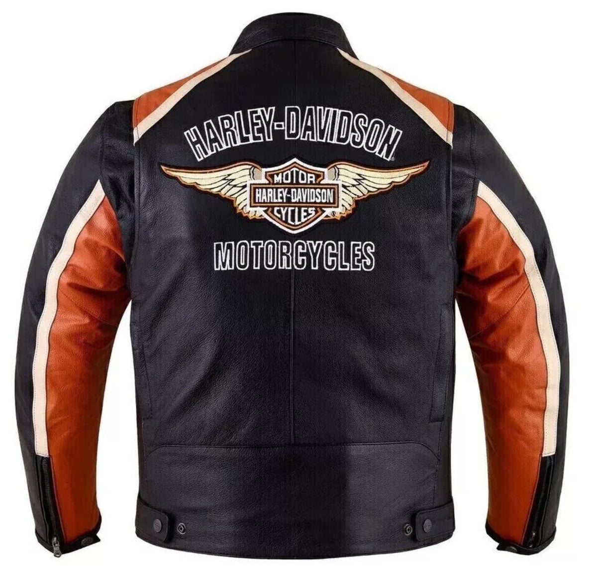 Harley-Davidson Retro Leather Jacket - Black and Orange Vintage Motorcycle Style - ZOQ Leather