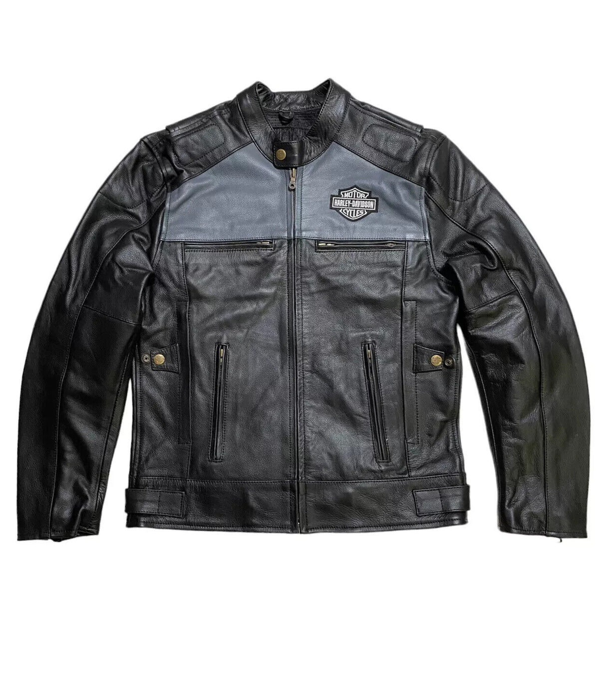 Harley-Davidson Black Leather Biker Jacket with Classic Logo Design - ZOQ Leather