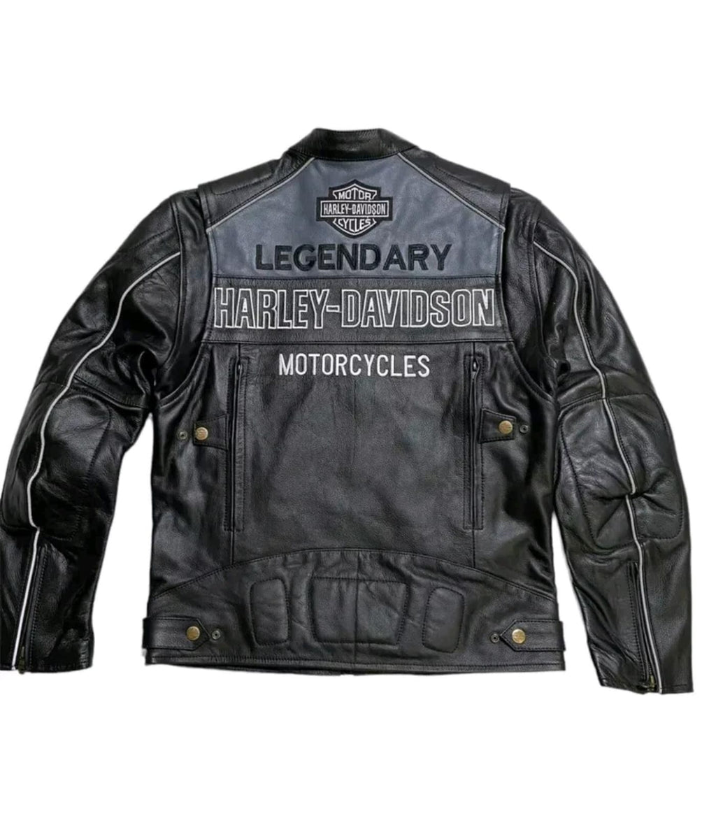 Harley-Davidson Black Leather Biker Jacket with Classic Logo Design - ZOQ Leather