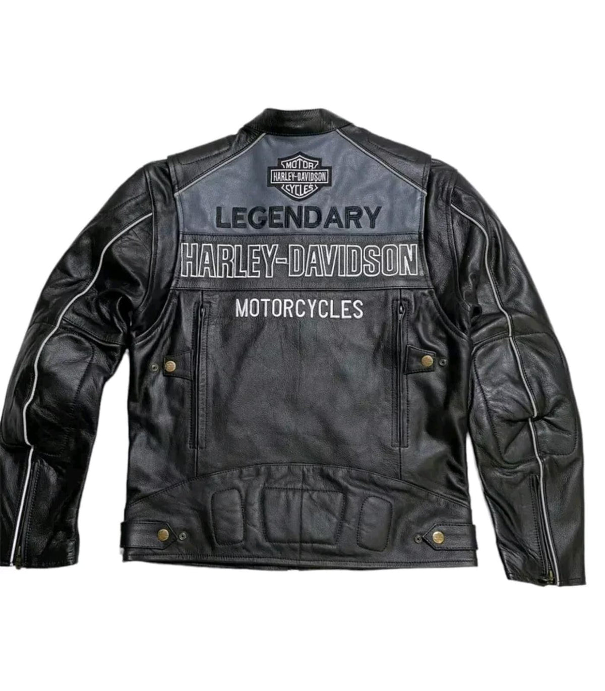 Harley-Davidson Black Leather Biker Jacket with Classic Logo Design - ZOQ Leather