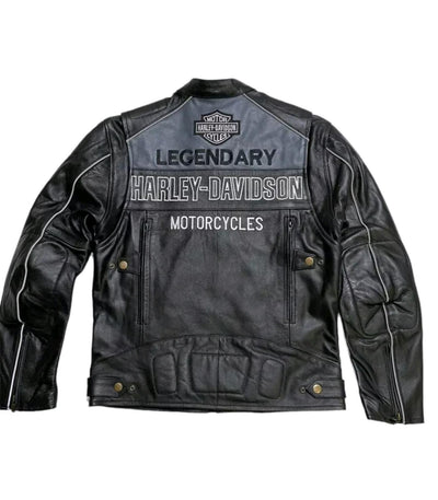Harley-Davidson Black Leather Biker Jacket with Classic Logo Design - ZOQ Leather