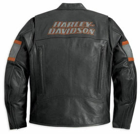 Men's Harley-Davidson Black Leather Jacket – Classic Riding Gear with Logo Accents - ZOQ Leather