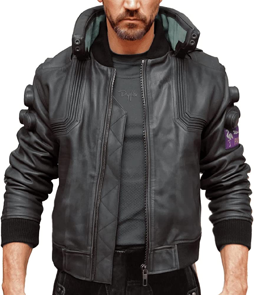 Men's Leather Cyberpunk Bomber Jacket – Unique Sculpted Design