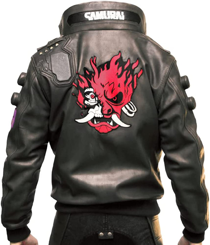Men's Leather Cyberpunk Bomber Jacket – Unique Sculpted Design