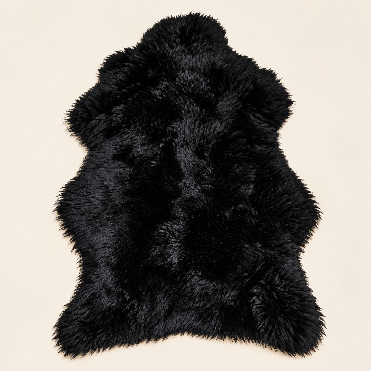 Premium black lambskin fur floor mat, full shape, front view