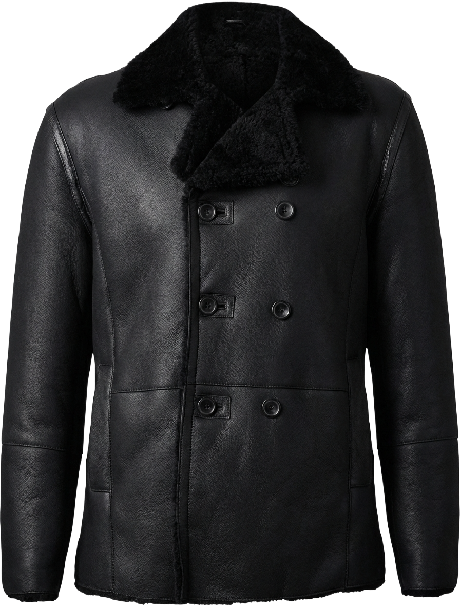 Men’s Black Shearling Leather Jacket – Premium Winter Coat with Fur Collar - ZOQ Leather