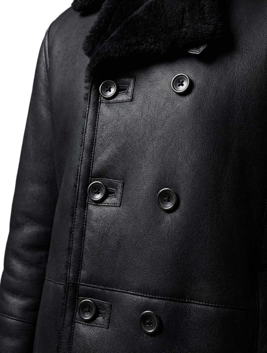 Men’s Black Shearling Leather Jacket – Premium Winter Coat with Fur Collar - ZOQ Leather