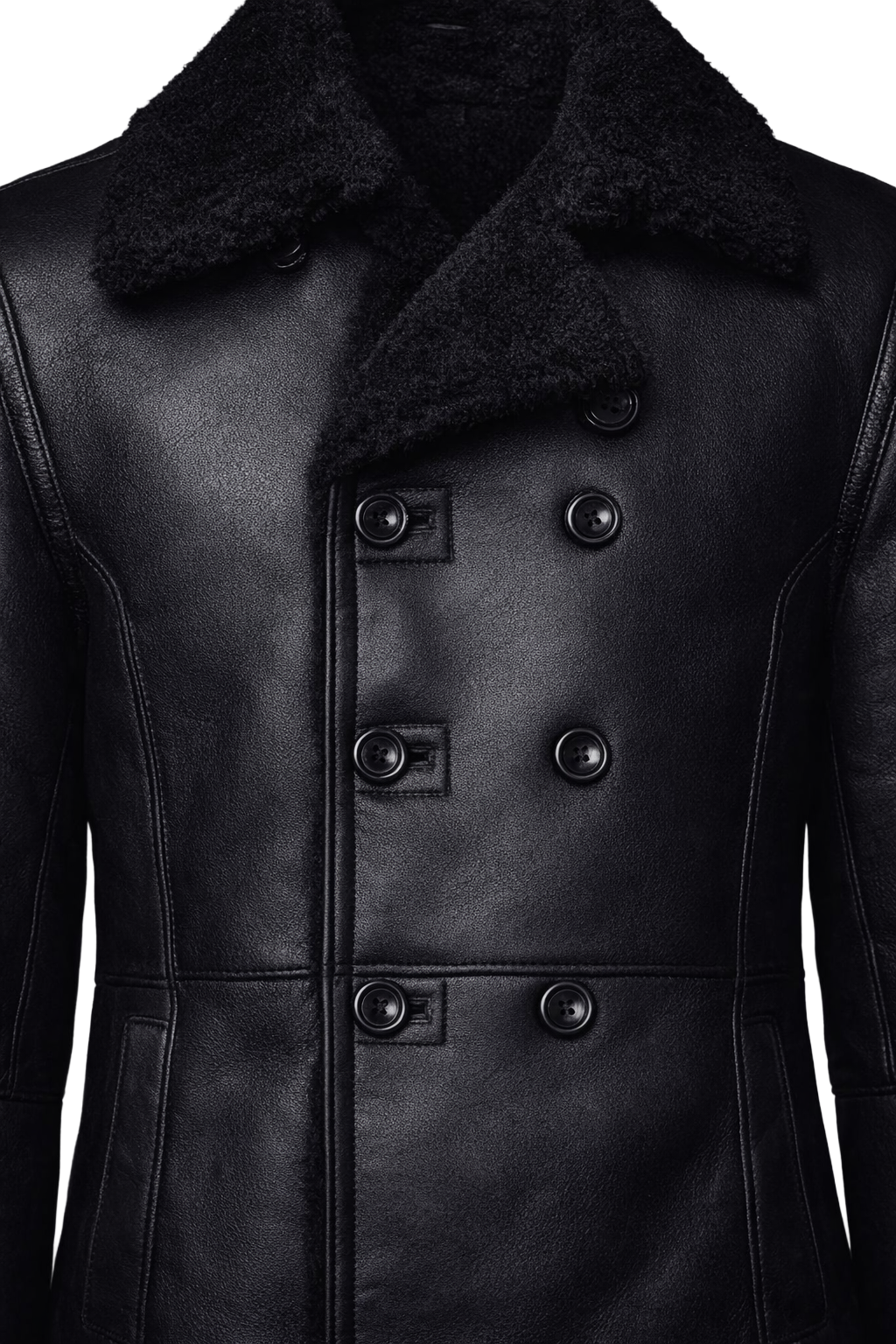 Men’s Black Shearling Leather Jacket – Premium Winter Coat with Fur Collar - ZOQ Leather