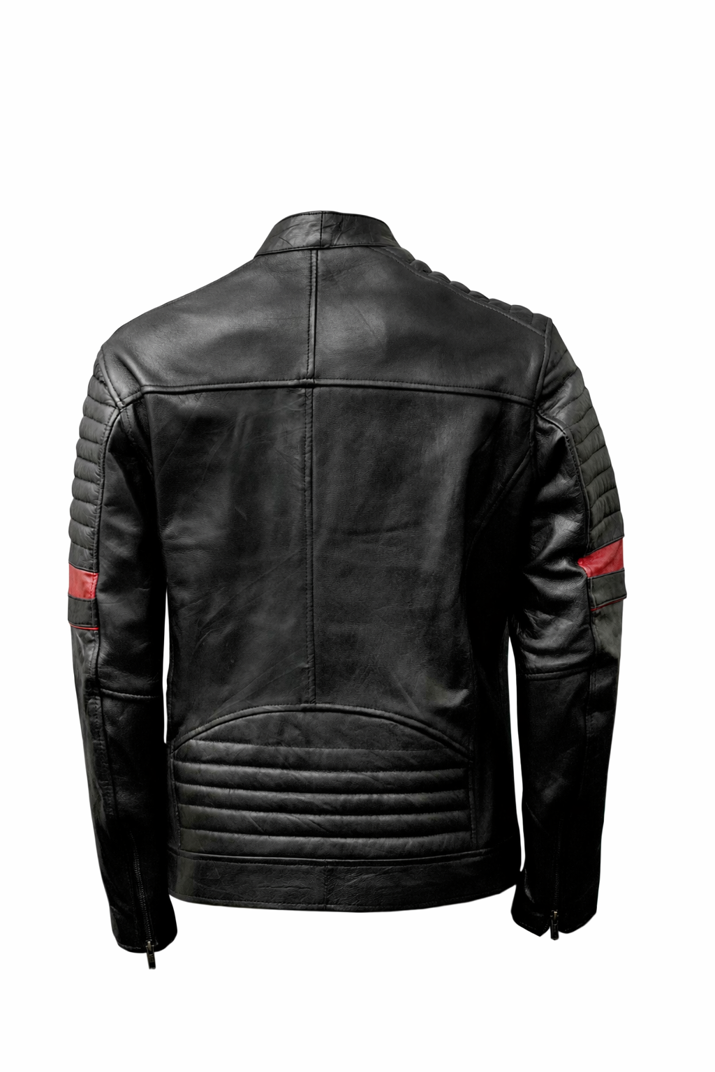 Men’s Black Leather Biker Jacket with Red Stripes - ZOQ Leather