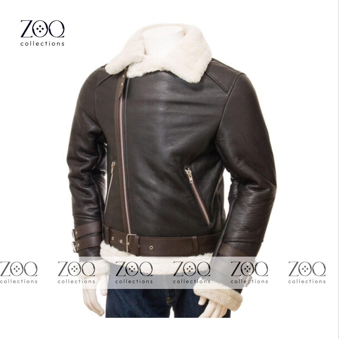 zoq collections Leather Jacket Men Bomber Aviator Distressed Sheepskin Shearling Fur Genuine Leather Jacket - ZOQ Leather