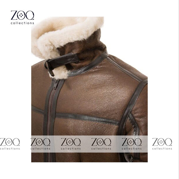 Zoq Collection Brown Leather Men's Shearling Fur Jacket | Handmade Pure Sheepskin Leather Jacket For Men - ZOQ Leather