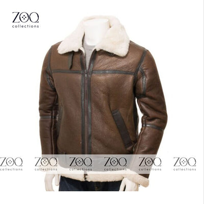 Zoq Collection Brown Leather Men's Shearling Fur Jacket | Handmade Pure Sheepskin Leather Jacket For Men - ZOQ Leather