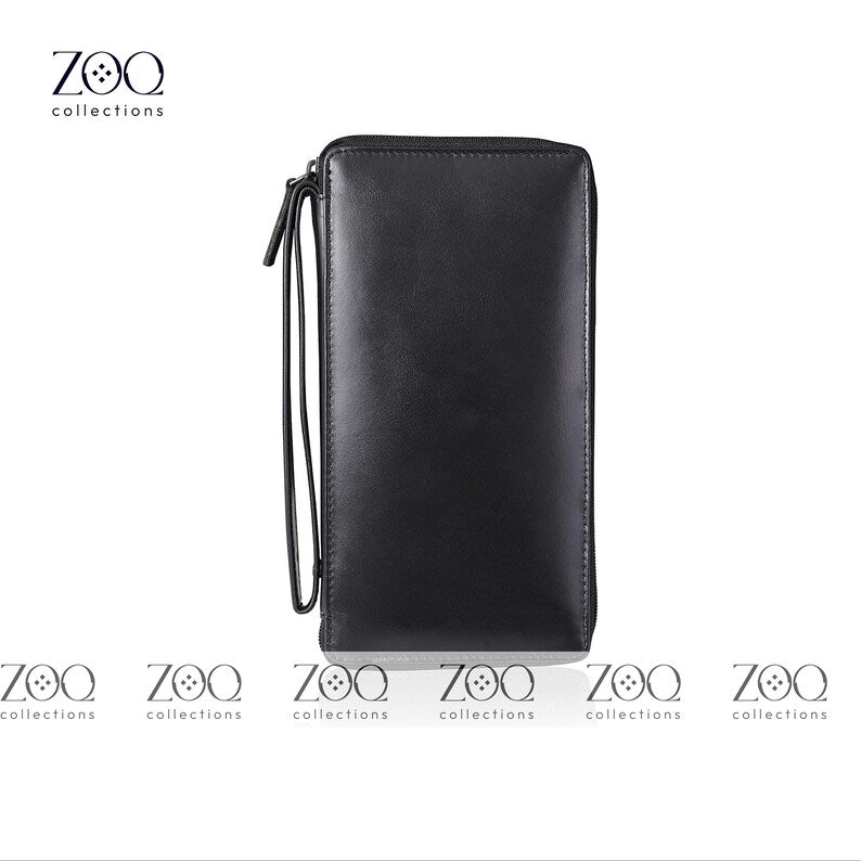 Leather Long Zip Wallet For Men - Women, Personalized Wallet With Zipper, Leather Phone Wallet, Leather Long Card Wallet, Wristlet Wallet - ZOQ Leather