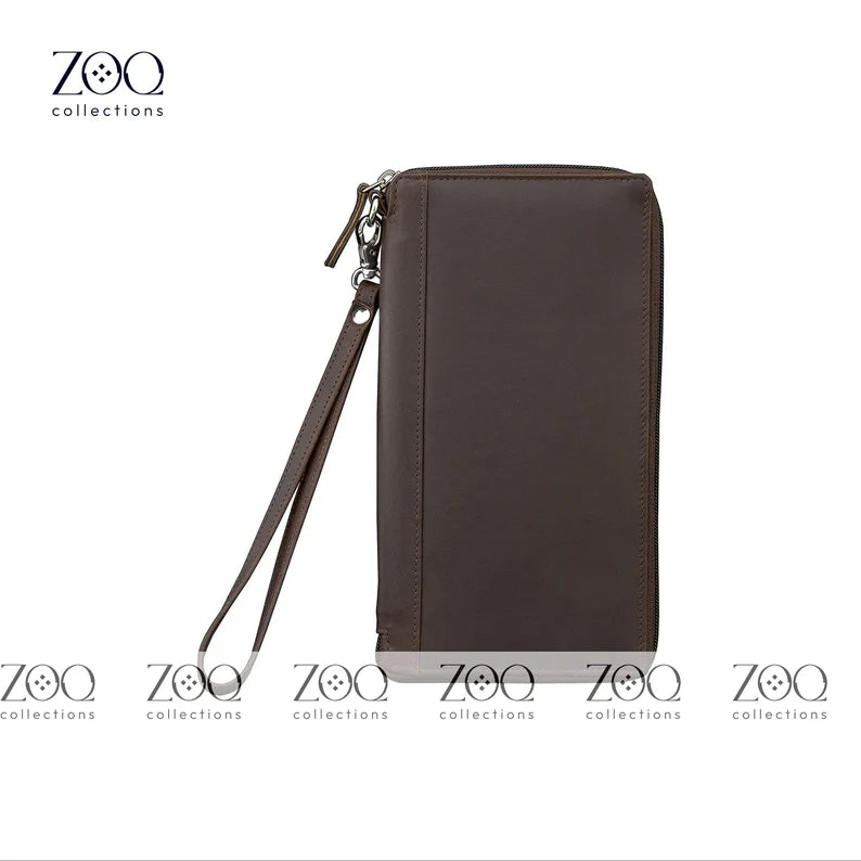 Leather Long Zip Wallet For Men - Women, Personalized Wallet With Zipper, Leather Phone Wallet, Leather Long Card Wallet, Wristlet Wallet - ZOQ Leather