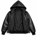 Men's Black Sheepskin Hooded Leather Bomber Jacket, worn front view - ZOQ Leather