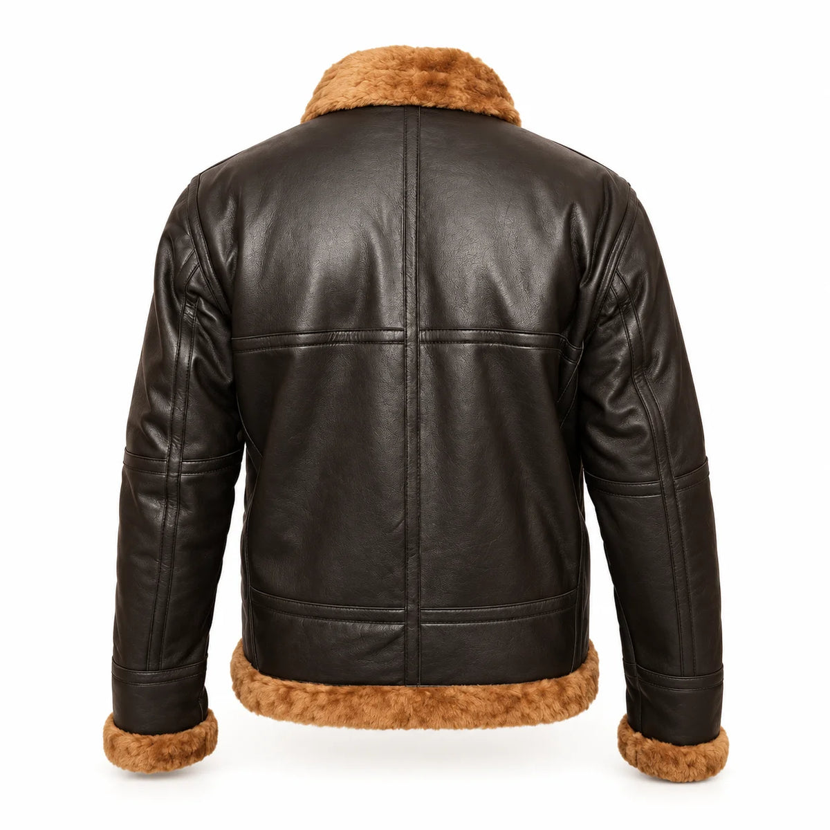 Men's Shearling Aviator Jacket with Fur Collar, back product shot - ZOQ Leather