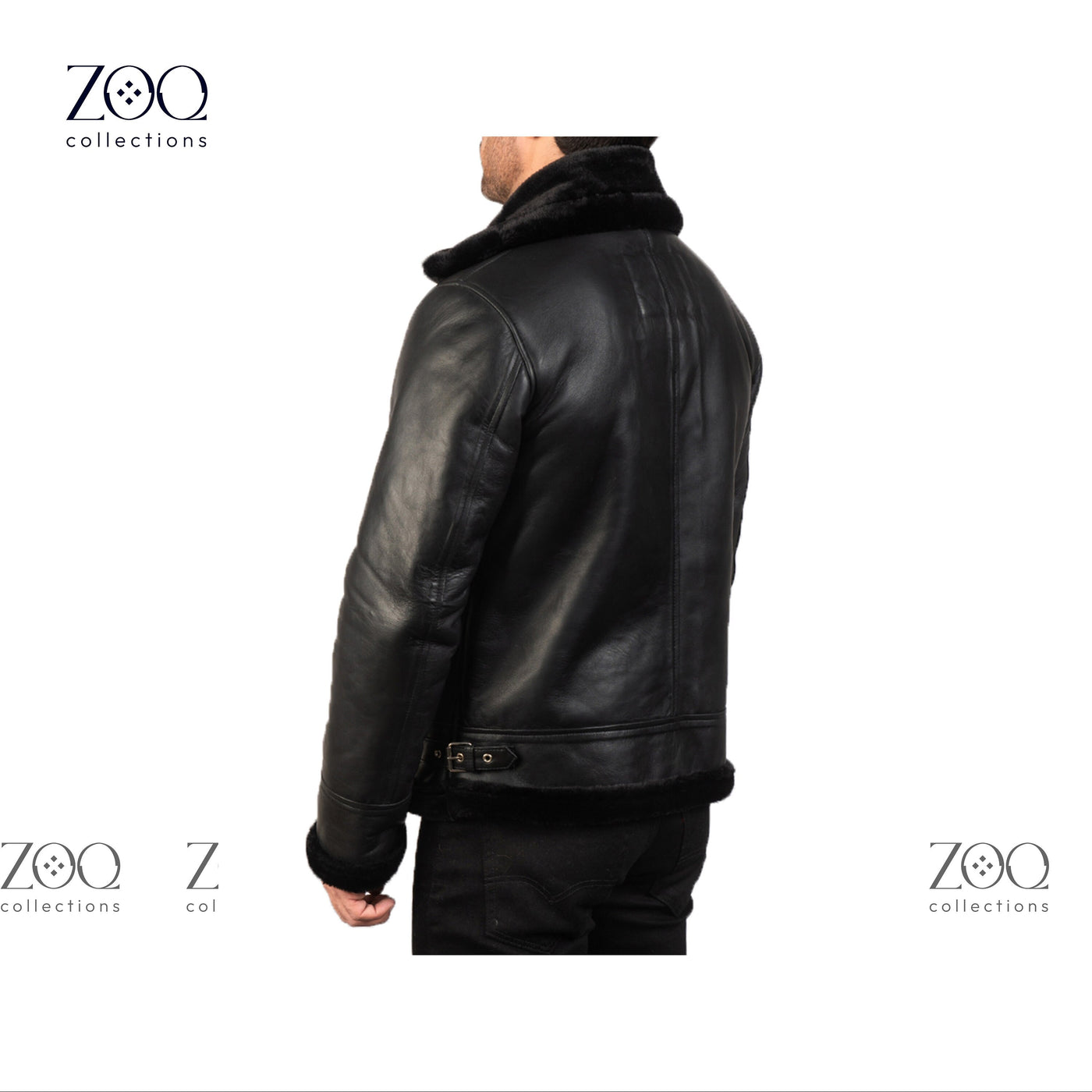 Men's Leather Jacket with Sheepskin Fur Shearling in Black leather with Black fur - ZOQ Leather