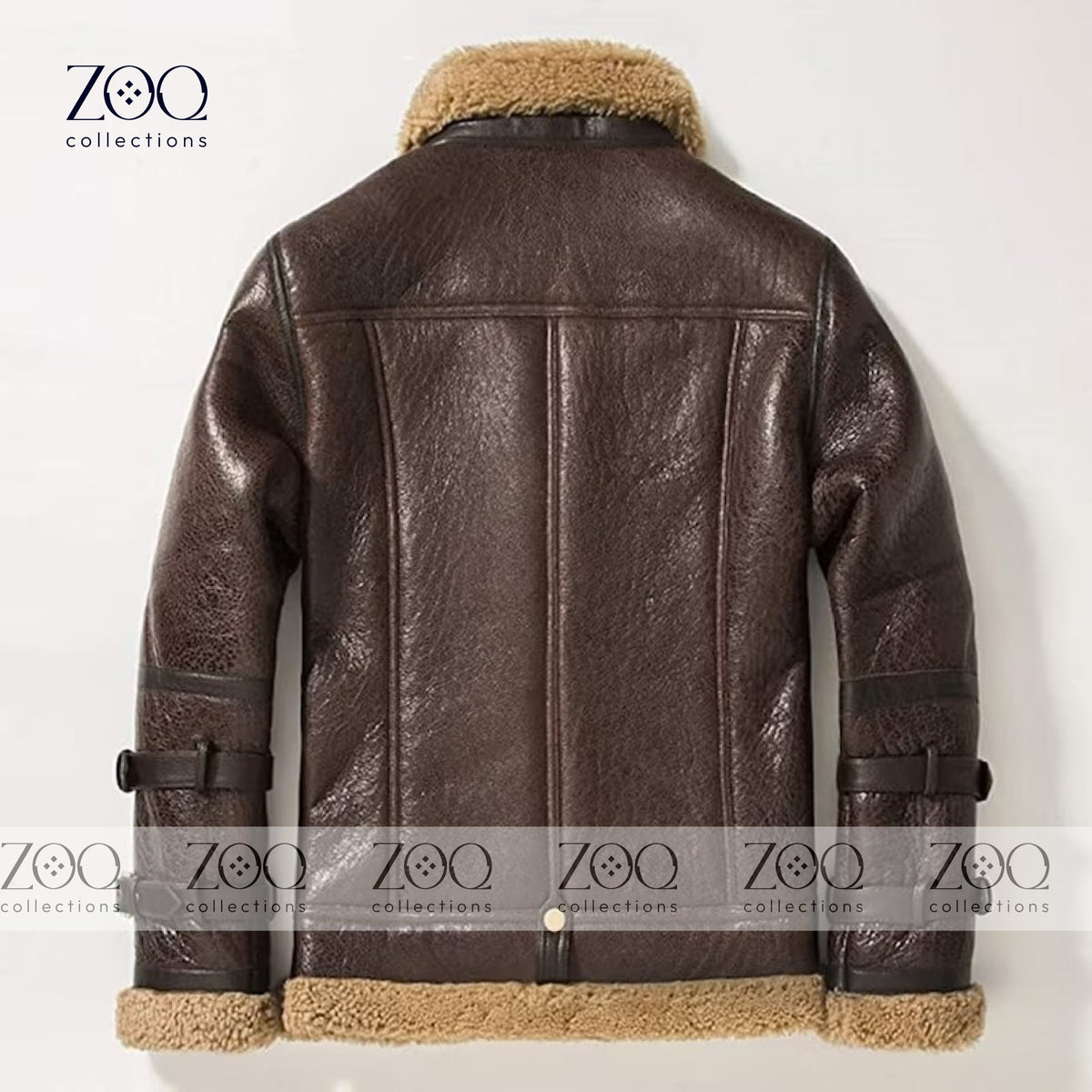 Winter Warm Real Sheep Shearling Fur Lining Bomber Leather Jacket - Premium Quality Brown Bomber Jacket for Men. - ZOQ Leather