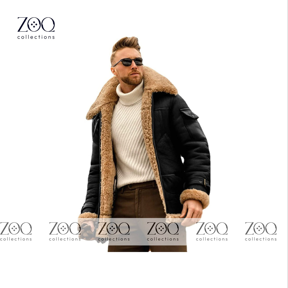 Men's Long Shearling Suede Coat with Faux Fur Lining - ZOQ Leather