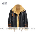Men's brown cowhide leather jacket with real sheep fur lining, winter coat — ZOQ Leather