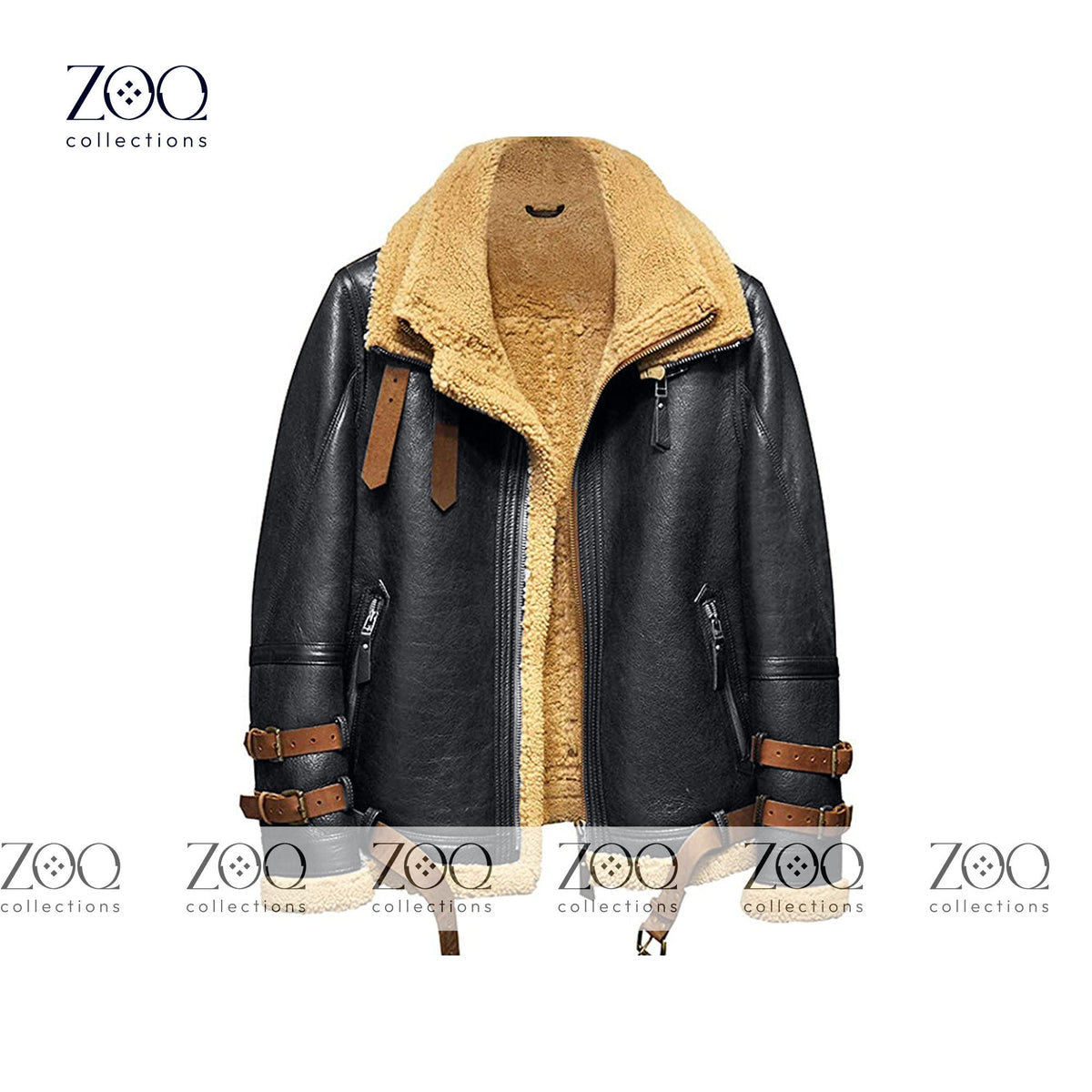 Men's brown cowhide leather jacket with real sheep fur lining, winter coat — ZOQ Leather