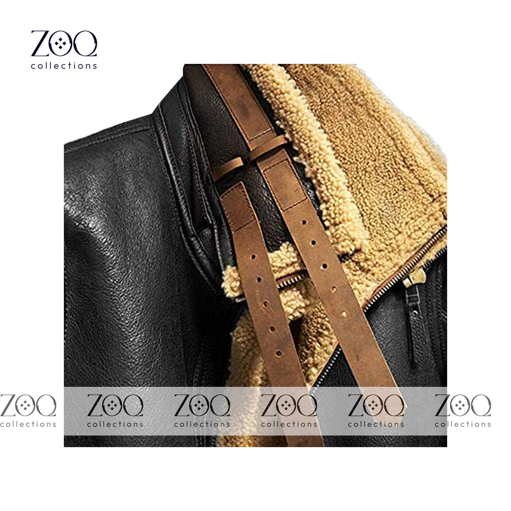 Men's brown cowhide leather jacket with real sheep fur lining, winter coat — ZOQ Leather