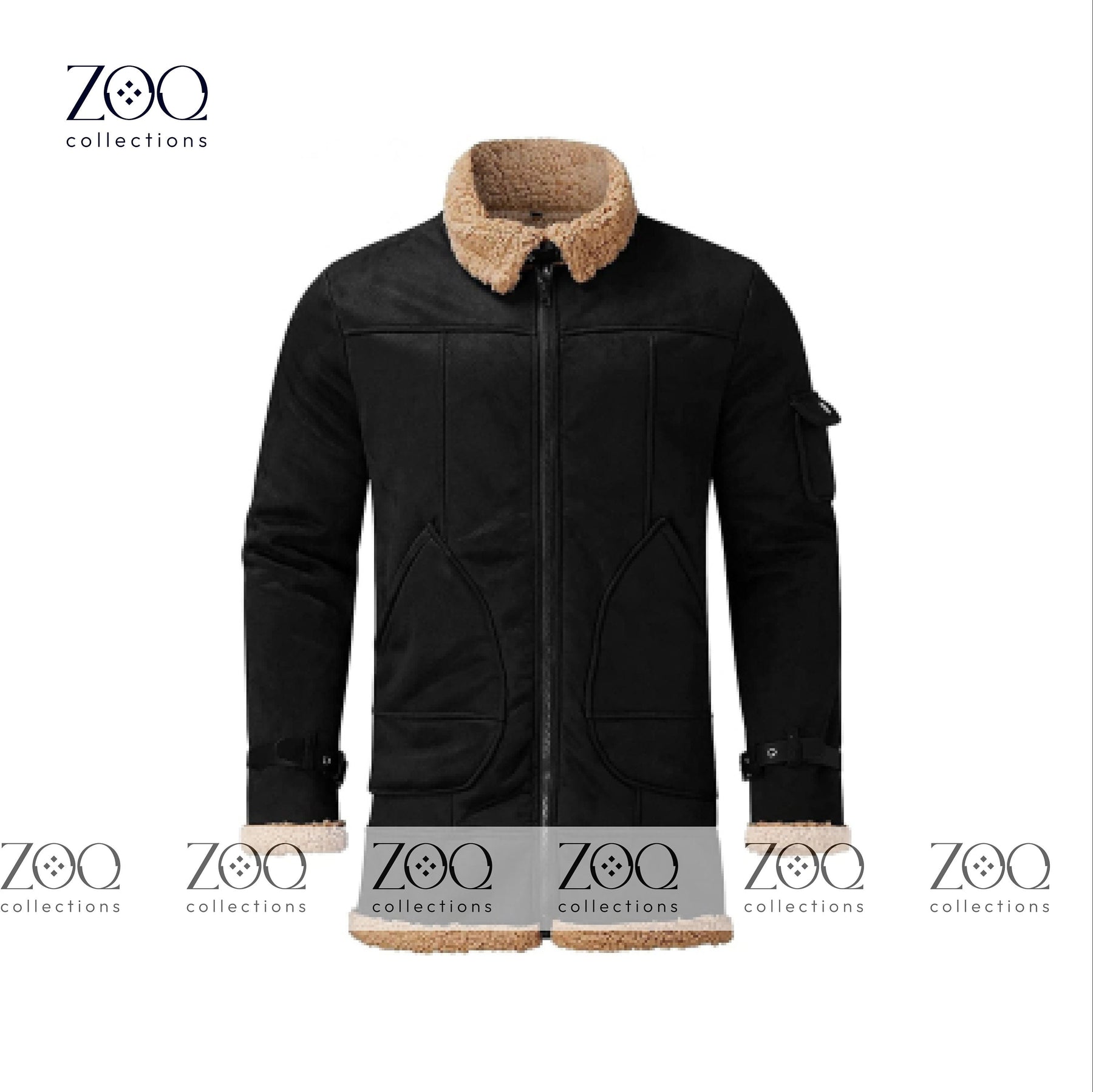 Men's Long Shearling Suede Coat with Faux Fur Lining - ZOQ Leather