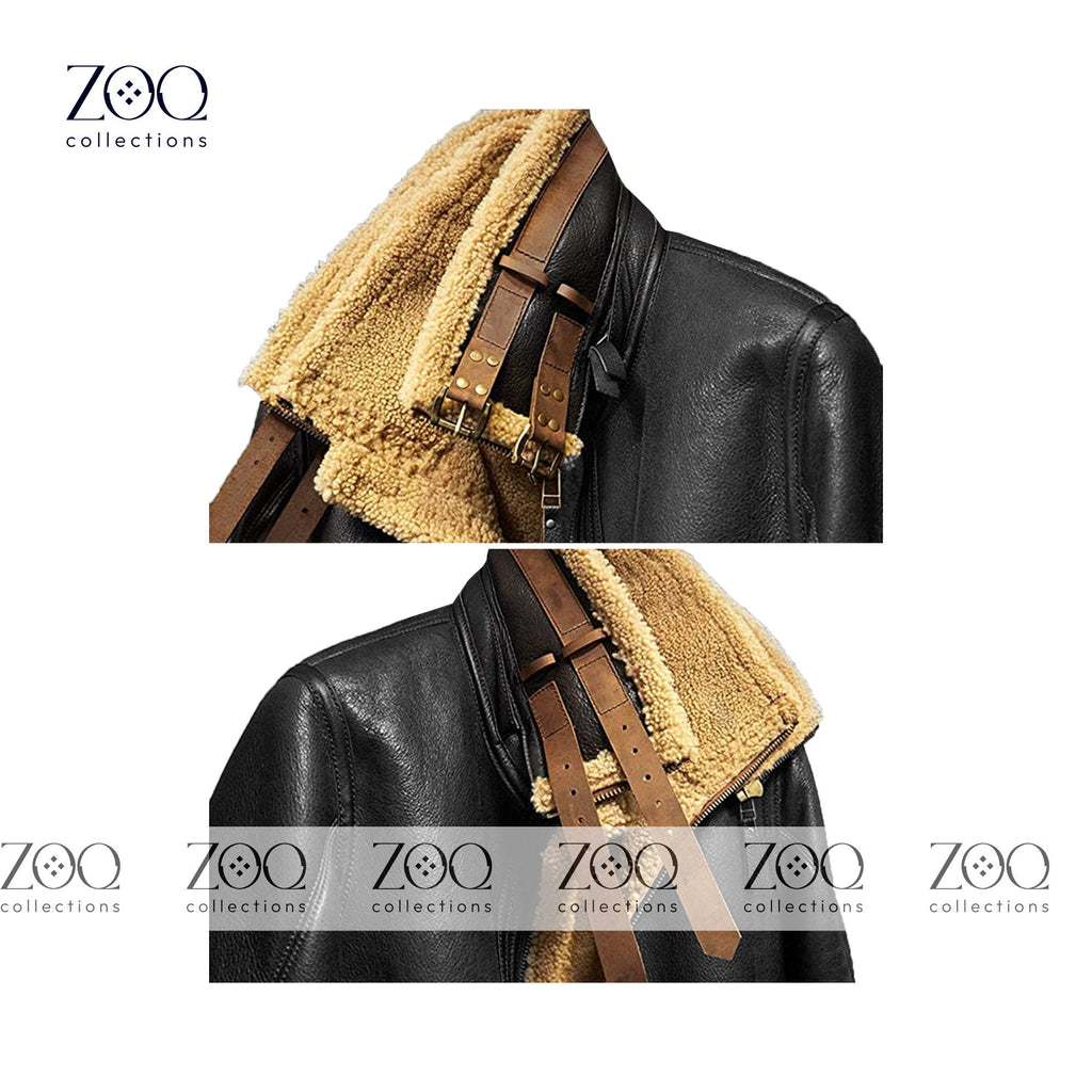 Men's brown cowhide leather jacket with real sheep fur lining, winter coat — ZOQ Leather