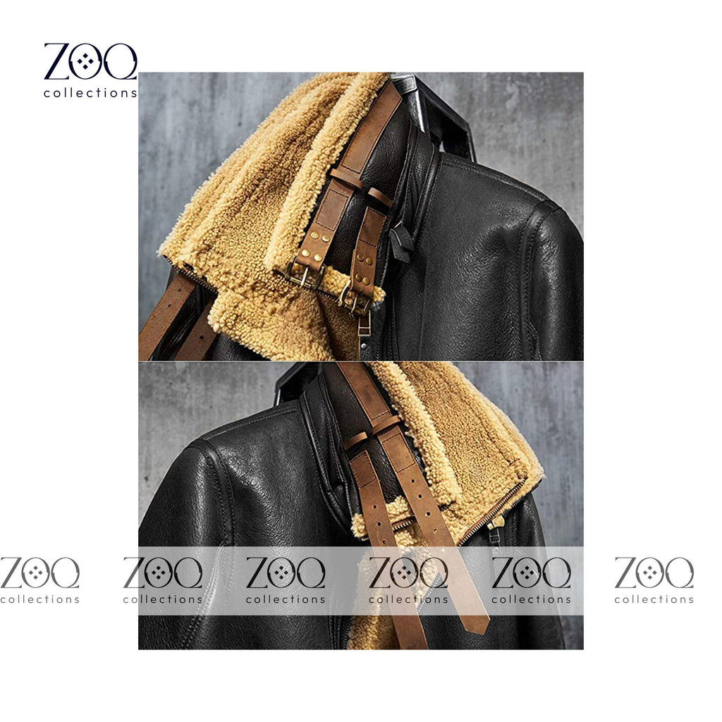Men's brown cowhide leather jacket with real sheep fur lining, winter coat — ZOQ Leather