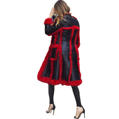 Behati Prinsloo Inspired Faux Shearling Red Short Trench Coat - Women's Outerwear - ZOQ Leather