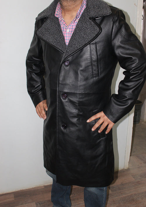 Warm and Cozy Black Trench Coat with Grey Fur for Sophisticated Fashion - ZOQ Leather