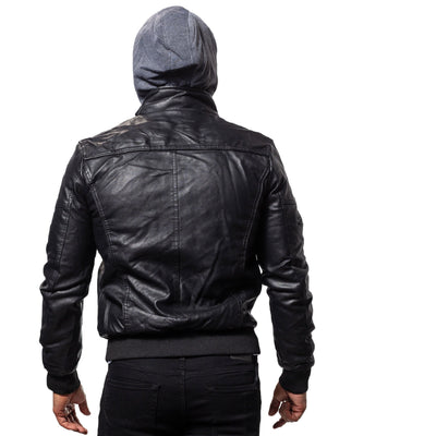 Stylish Black Sheepskin Leather Bomber Jacket for Men With Detachable Hood - ZOQ Leather