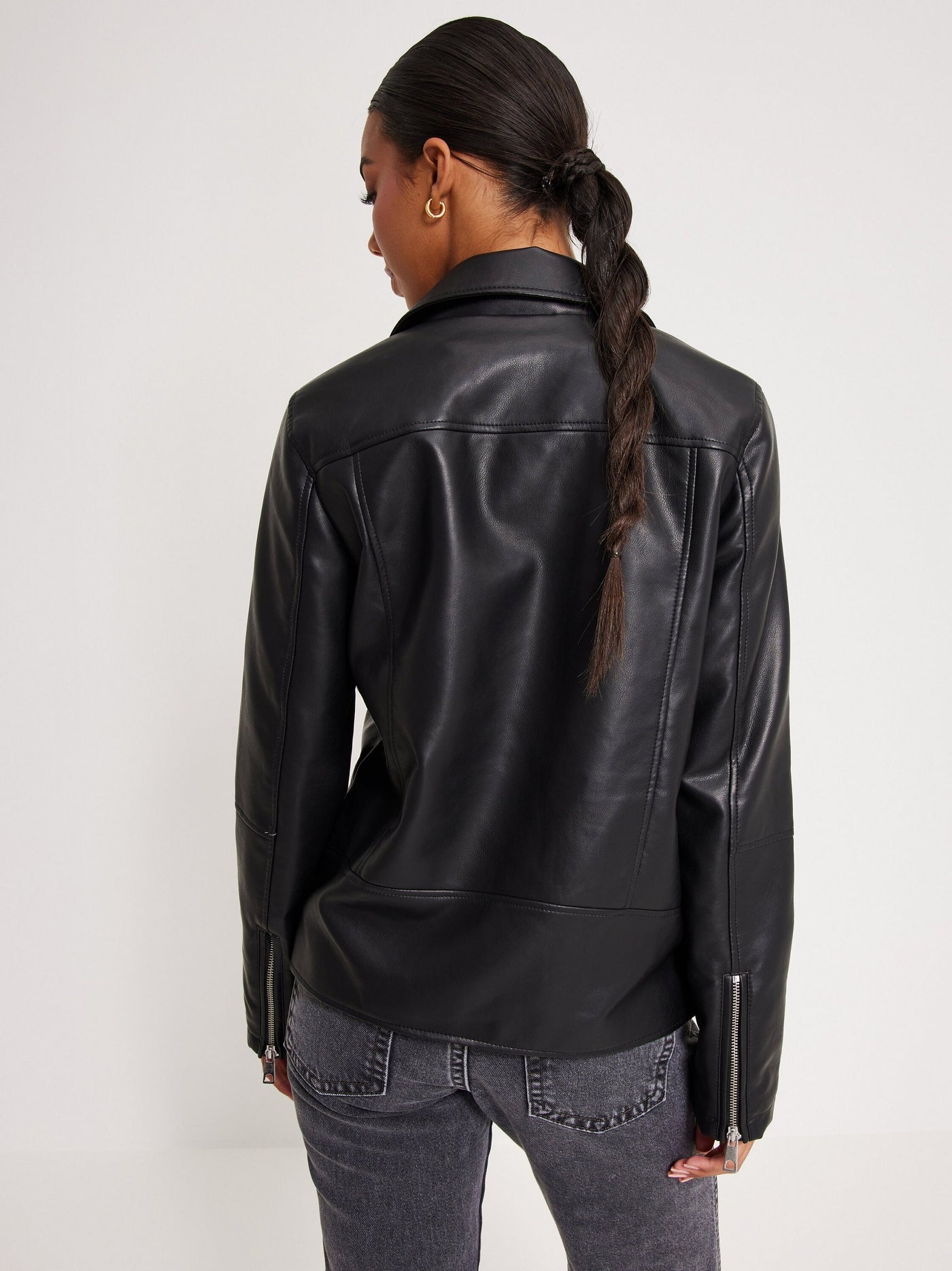 Women's Short Coated Black Lambskin Leather Biker Jacket With Waist Belt - ZOQ Leather
