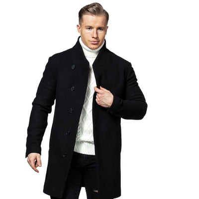 Classic Style Men's Black Slim Fit Wool Trench Coat - Short Length - ZOQ Leather