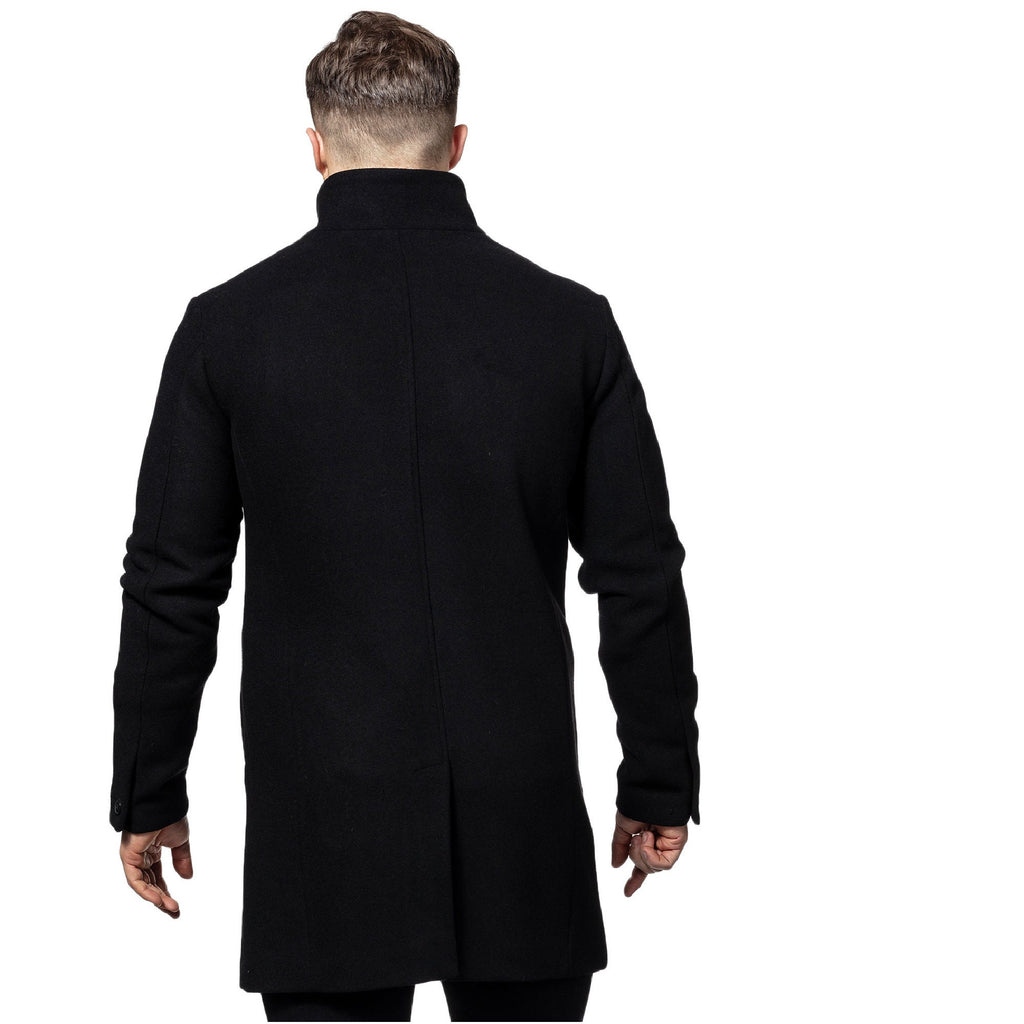 Classic Style Men's Black Slim Fit Wool Trench Coat - Short Length - ZOQ Leather