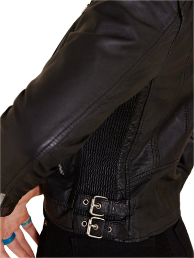 Women's Black  Short Body Slim Fit Cafe Racer Lambskin Leather Jacket - Design for Style and Comfort - ZOQ Leather