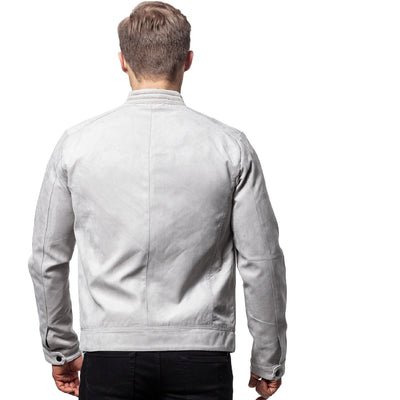 Light Grey Cafe Racer Suede Sheepskin Leather Jacket - ZOQ Leather
