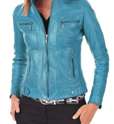 Women's Stylish Motorcycle Biker Genuine Lambskin Leather Jacket for Women - ZOQ Leather