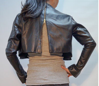 Black Vegan Leather Jacket/Zipper Jacket/Short Jacket/Cropped Jacket/Extravagant Outwear/Casual Blazer/Street Jacket/Handmade Jacket - ZOQ Leather