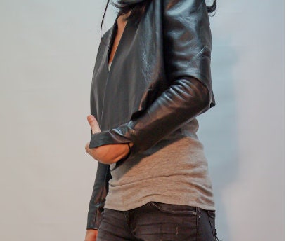 Black Vegan Leather Jacket/Zipper Jacket/Short Jacket/Cropped Jacket/Extravagant Outwear/Casual Blazer/Street Jacket/Handmade Jacket - ZOQ Leather
