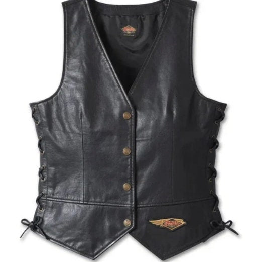 Women's Harley Davidson Leather Vest for Women Clothing Gift for him - ZOQ Leather